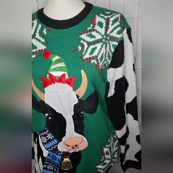 Christmas Sweater with a Festive Cow with a Bell - Picture 3 of 6